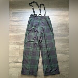 Vintage Express Compagnie Internationale Black Green Plaid Suspender Pants 11/12